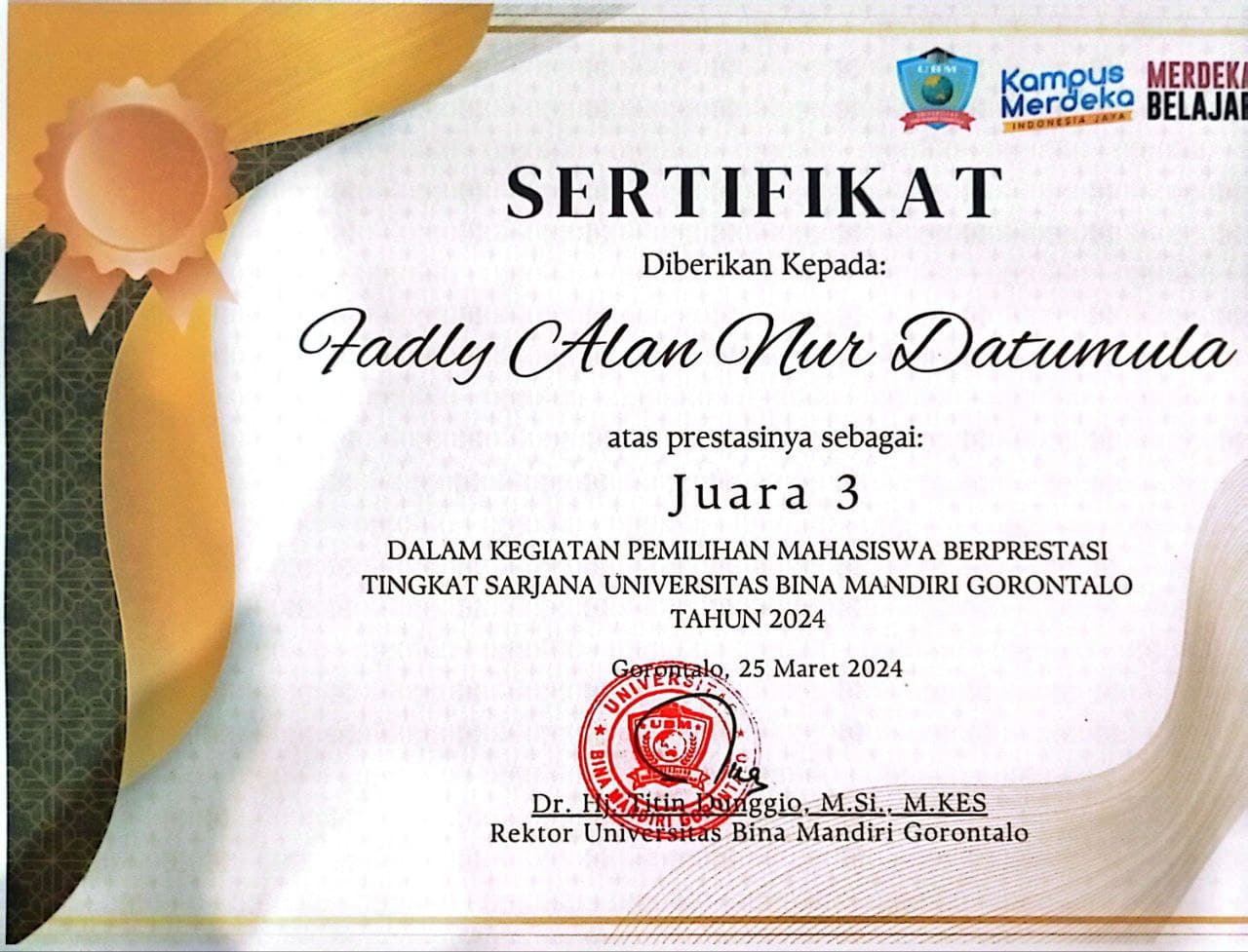 Pemilihan Mahasiswa Berprestasi (PILMAPRES) UBM Gorontalo