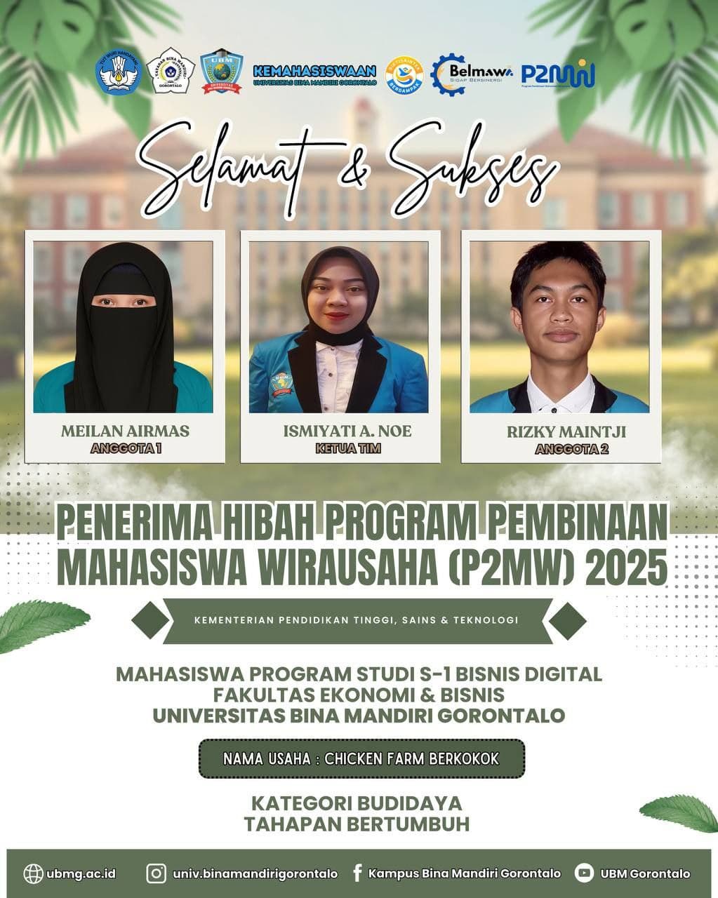 Tim P2MW Mahasiswa Prodi Bisnis Digital UBM Gorontalo, Raih Hibah Kewirausahaan dari Kementerian Diktisaintek RI Tahun 2025